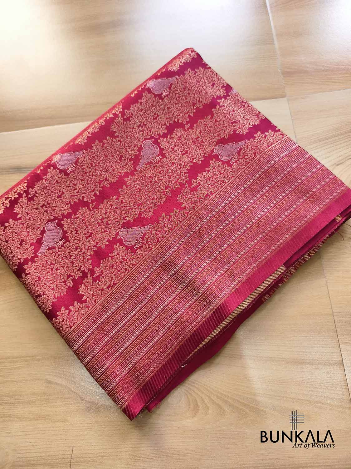 Burgundy Birds Sona Rupa Weaved Banarasi Mashru Silk Saree
