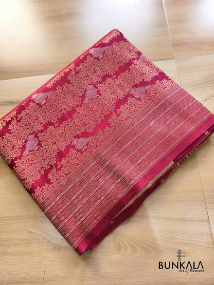 Burgundy Birds Sona Rupa Weaved Banarasi Mashru Silk Saree