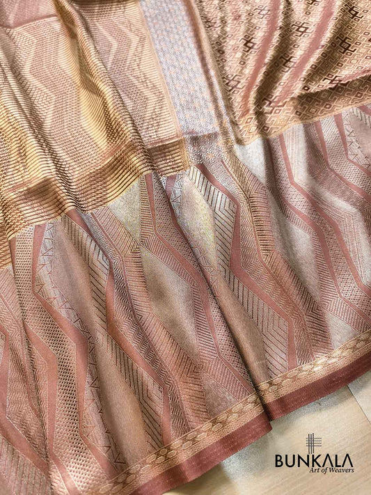 Cheeku Brown Geometrical Zig Zag Weaved Banarasi Mashru Silk Saree