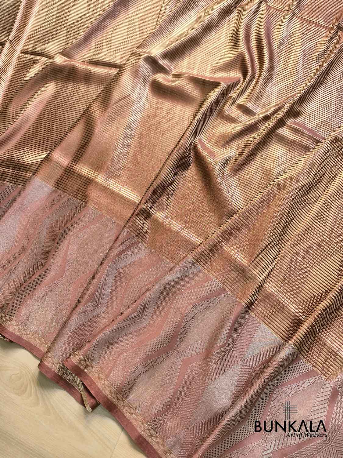 Cheeku Brown Geometrical Zig Zag Weaved Banarasi Mashru Silk Saree