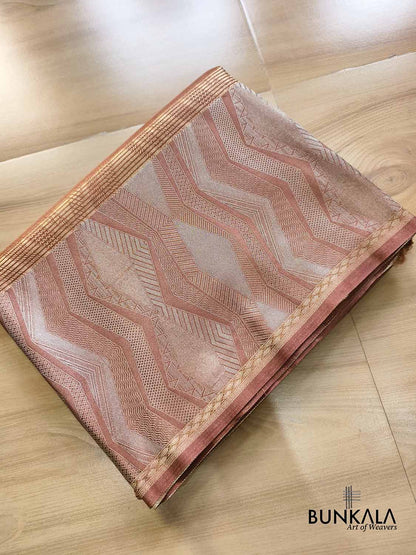 Cheeku Brown Geometrical Zig Zag Weaved Banarasi Mashru Silk Saree