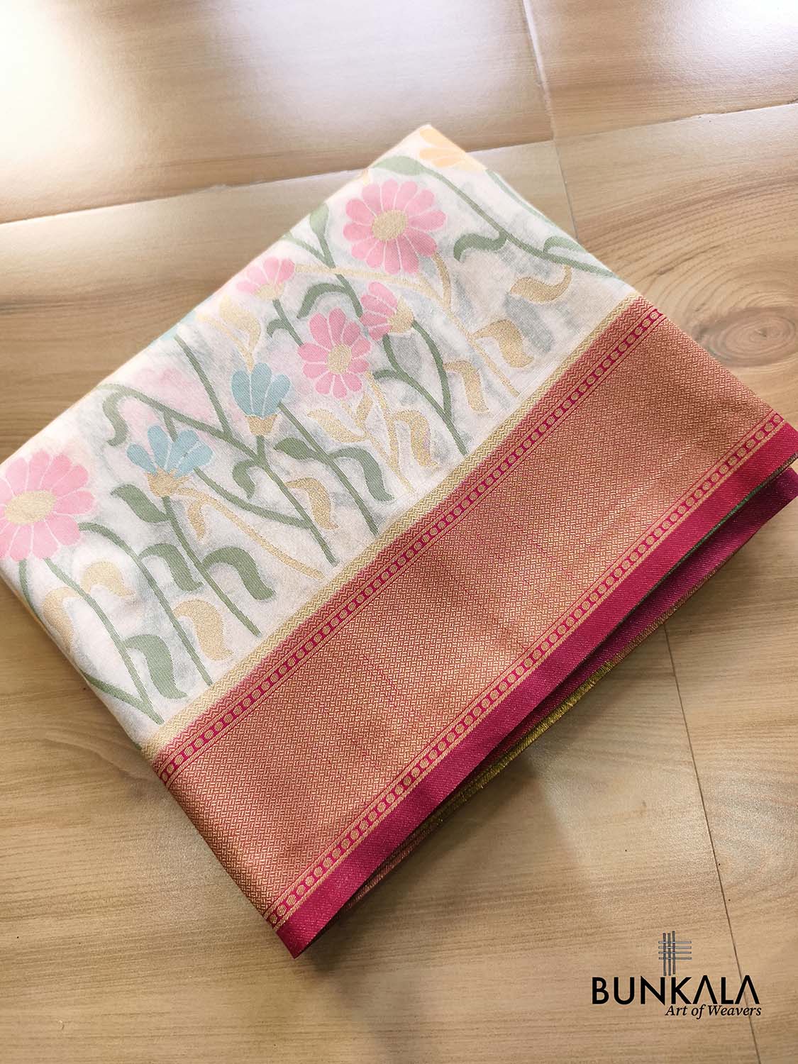 Off White Floral Multi Jaal Weaved Banarasi Resham Silk Saree