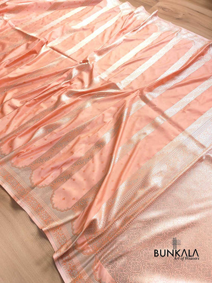 Pastel Peach Soft Mashru Silk Jamewar Weaved Banarasi Saree