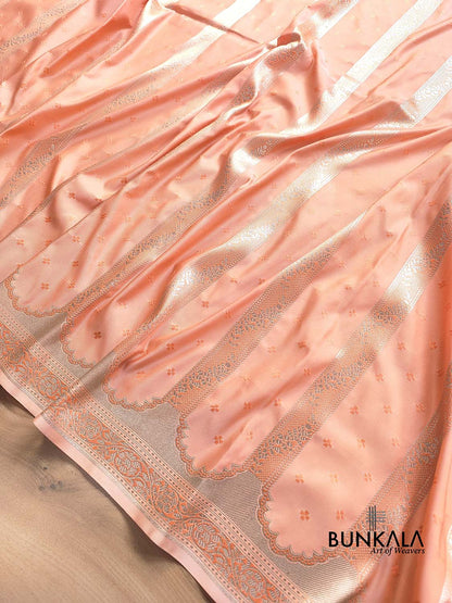 Pastel Peach Soft Mashru Silk Jamewar Weaved Banarasi Saree