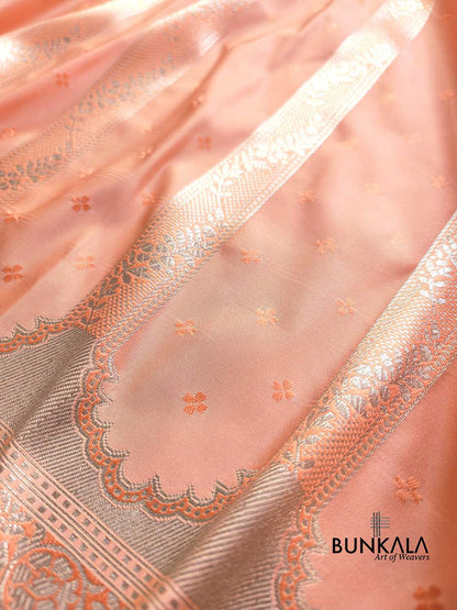 Pastel Peach Soft Mashru Silk Jamewar Weaved Banarasi Saree