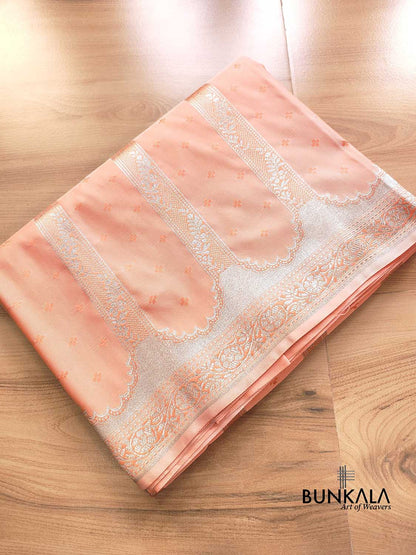 Pastel Peach Soft Mashru Silk Jamewar Weaved Banarasi Saree