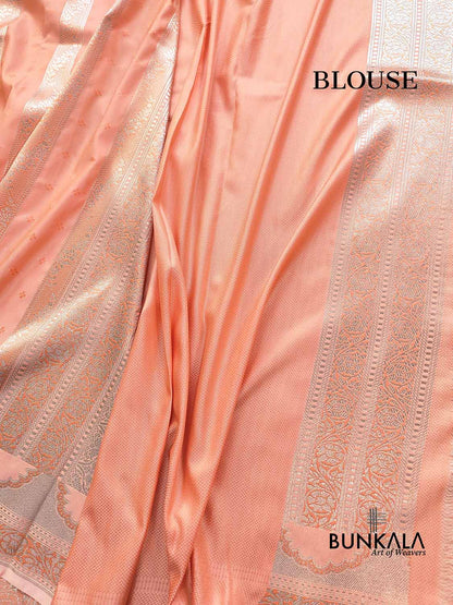 Pastel Peach Soft Mashru Silk Jamewar Weaved Banarasi Saree