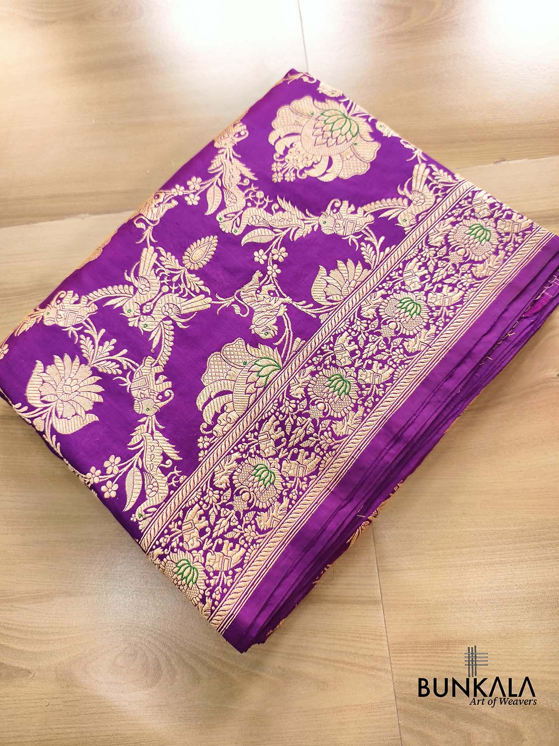 Purple Heritage Figure Motif Banarasi Pure Katan Silk Saree