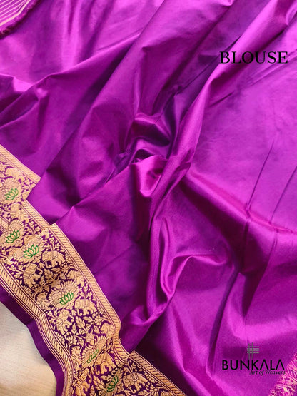 Purple Heritage Figure Motif Banarasi Pure Katan Silk Saree