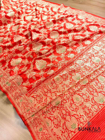 Orange Heritage Figure Motif Banarasi Pure Katan Silk Saree