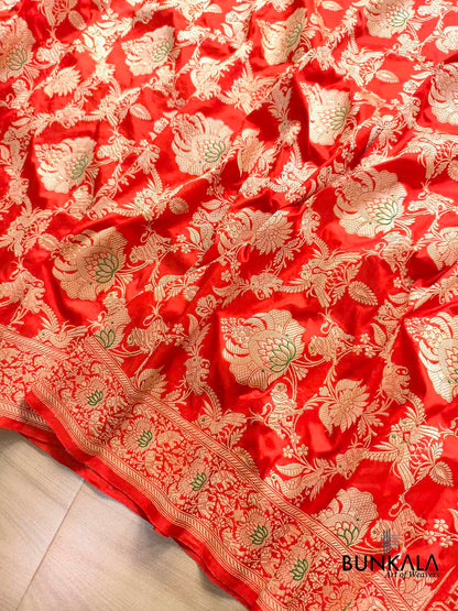 Orange Heritage Figure Motif Banarasi Pure Katan Silk Saree