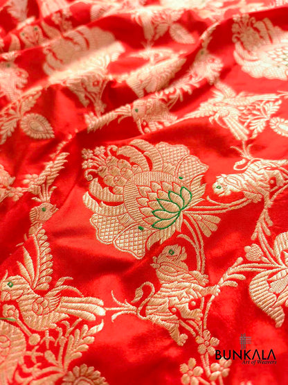 Orange Heritage Figure Motif Banarasi Pure Katan Silk Saree