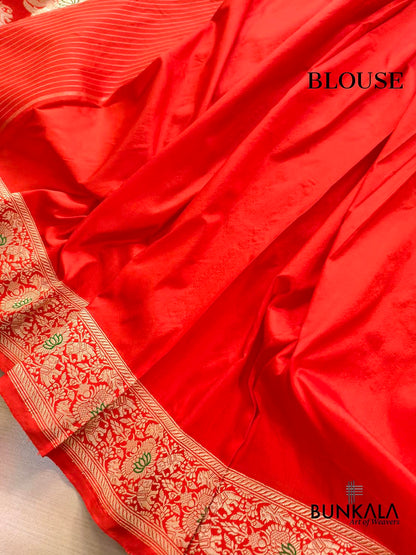 Orange Heritage Figure Motif Banarasi Pure Katan Silk Saree