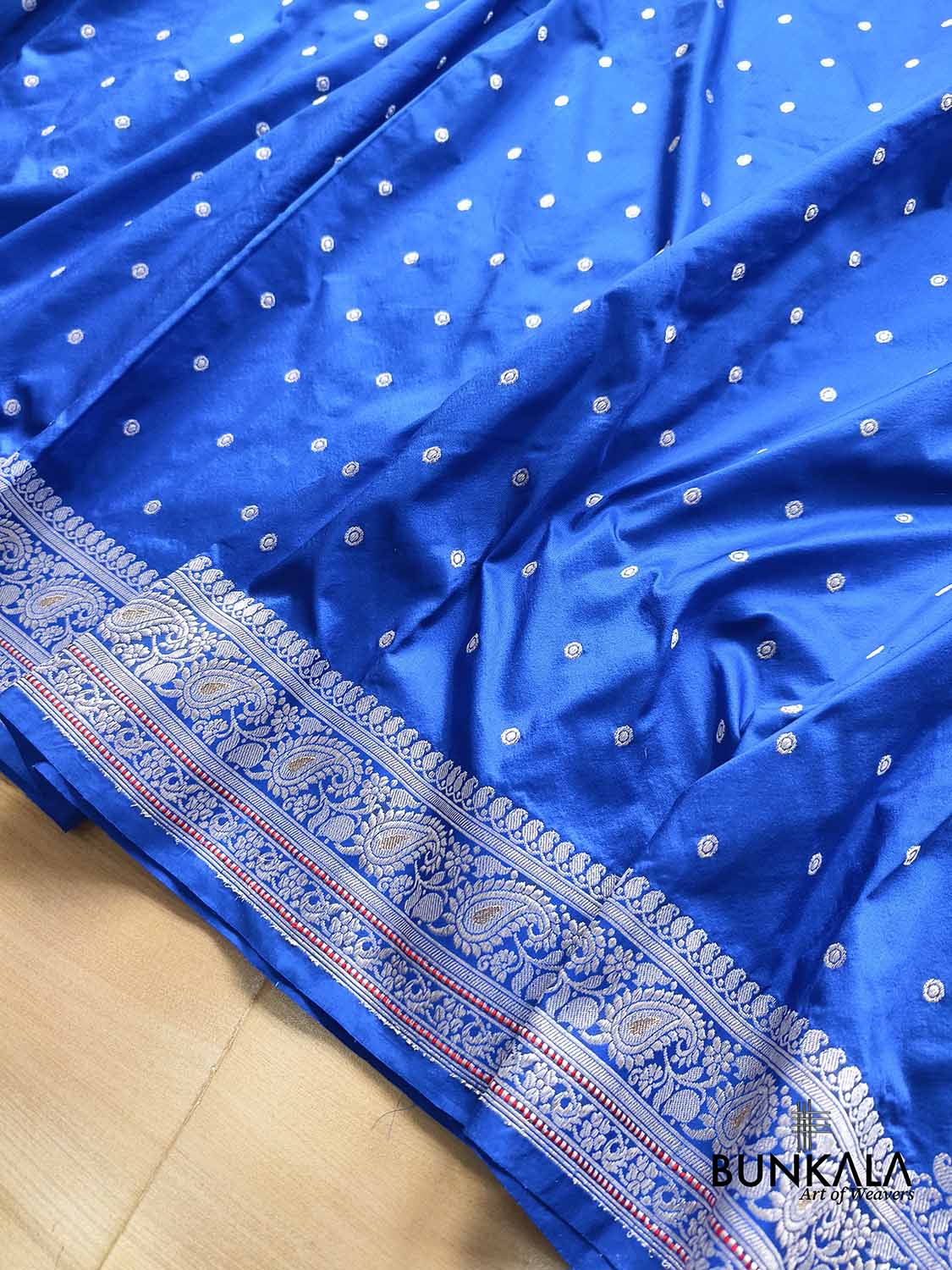 Royal Blue Silver Zari Buti Banarasi Pure Katan Silk Saree