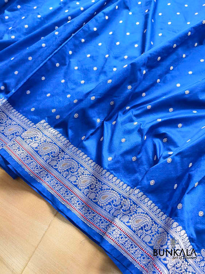 Royal Blue Silver Zari Buti Banarasi Pure Katan Silk Saree