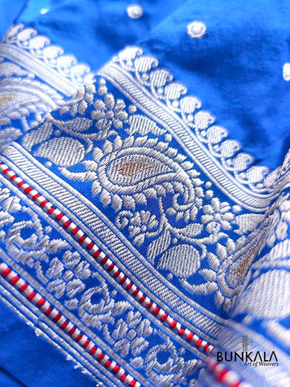 Royal Blue Silver Zari Buti Banarasi Pure Katan Silk Saree