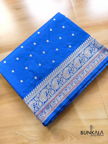 Royal Blue Silver Zari Buti Banarasi Pure Katan Silk Saree