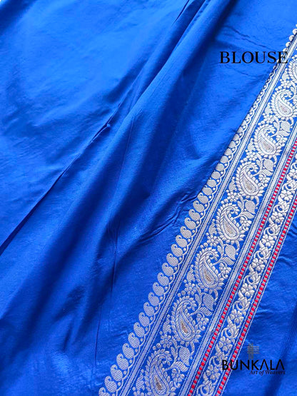 Royal Blue Silver Zari Buti Banarasi Pure Katan Silk Saree