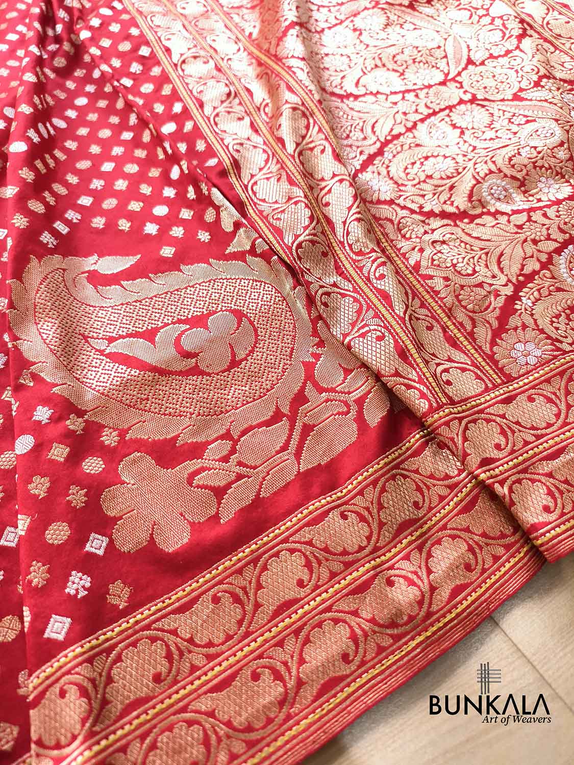 Bridal Red Heritage Design Big Koniya Buta Sona Rupa Banarasi Pure Katan Silk Saree