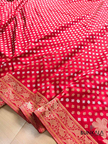 Bridal Red Heritage Design Big Koniya Buta Sona Rupa Banarasi Pure Katan Silk Saree