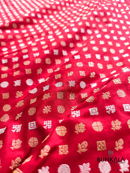 Bridal Red Heritage Design Big Koniya Buta Sona Rupa Banarasi Pure Katan Silk Saree