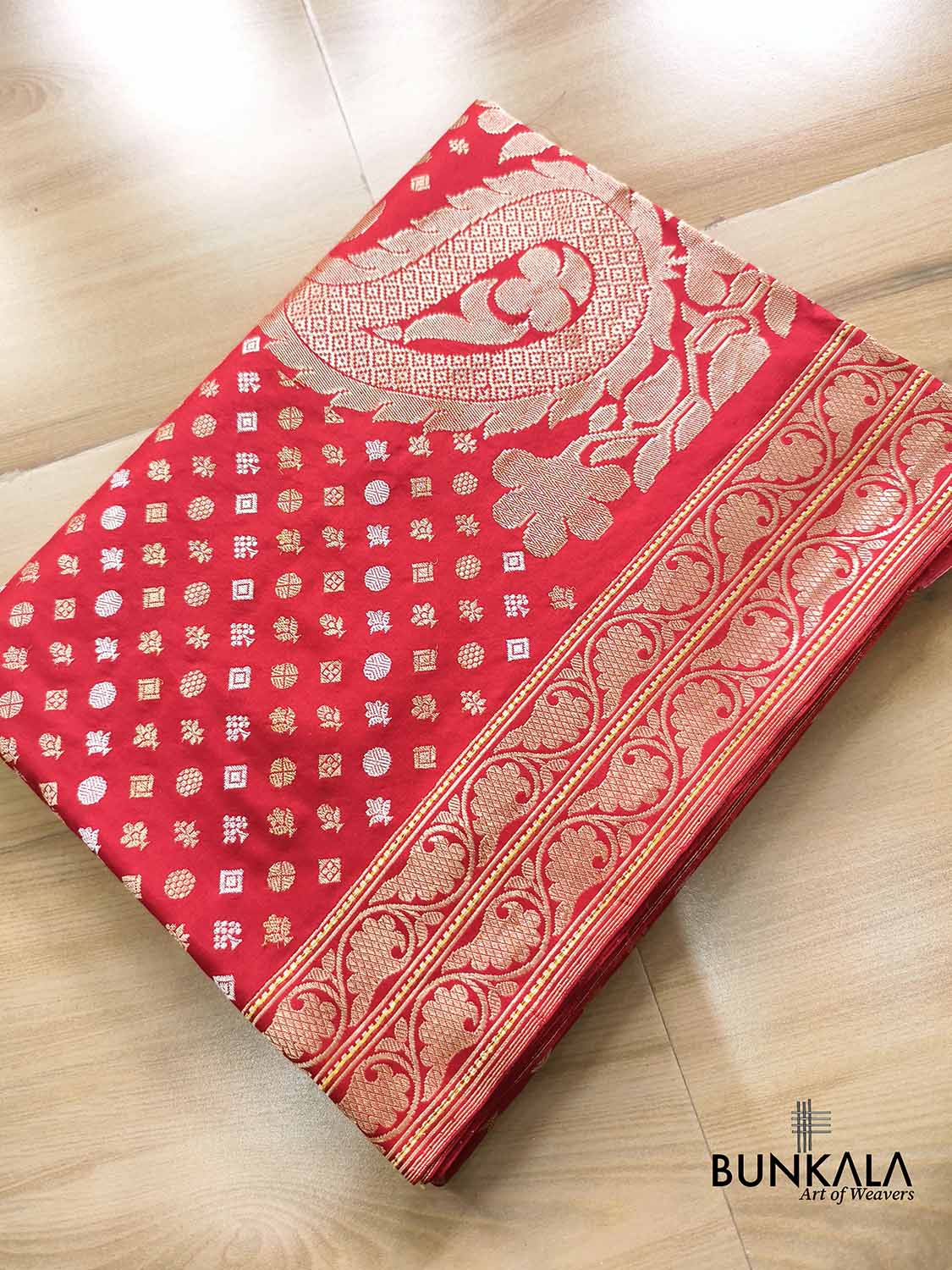 Bridal Red Heritage Design Big Koniya Buta Sona Rupa Banarasi Pure Katan Silk Saree