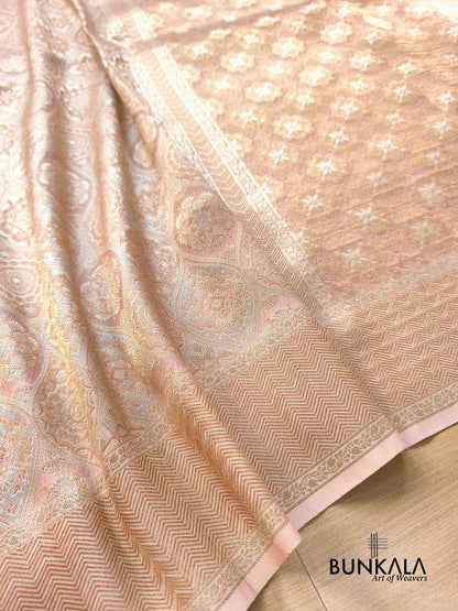 Pastel Peach Geometric Pattern Sona Rupa Banarasi Silk Saree