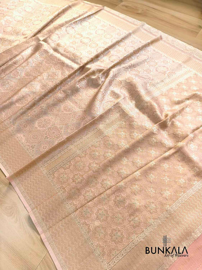 Pastel Peach Geometric Pattern Sona Rupa Banarasi Silk Saree