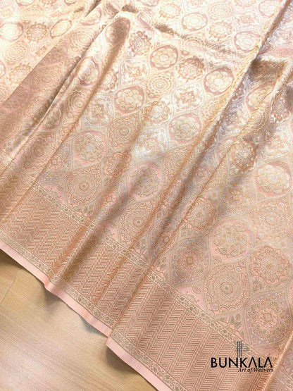 Pastel Peach Geometric Pattern Sona Rupa Banarasi Silk Saree