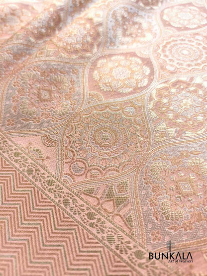 Pastel Peach Geometric Pattern Sona Rupa Banarasi Silk Saree