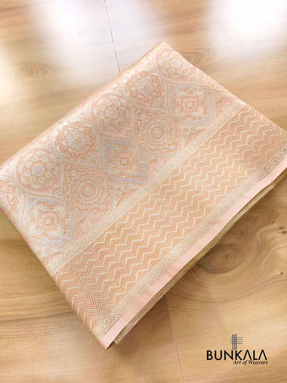 Pastel Peach Geometric Pattern Sona Rupa Banarasi Silk Saree