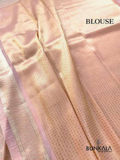 Pastel Peach Geometric Pattern Sona Rupa Banarasi Silk Saree