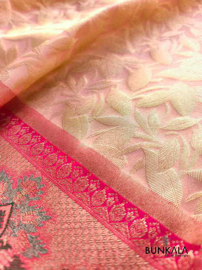 Peach Leaf Pattern Brocade Meenakari Border Banarasi Silk Saree