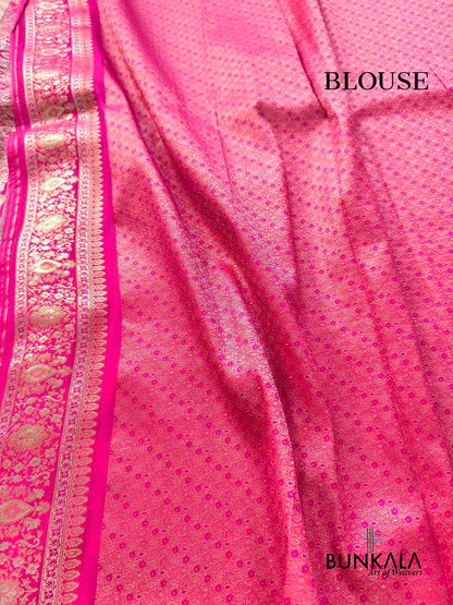 Peach Leaf Pattern Brocade Meenakari Border Banarasi Silk Saree