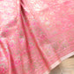 Baby Pink Jamewar Brocade Floral Banarasi Silk Saree