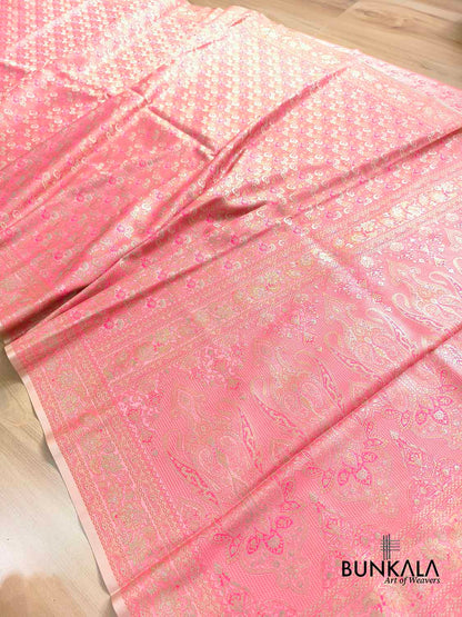 Baby Pink Jamewar Brocade Floral Banarasi Silk Saree