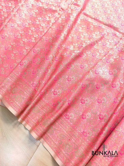 Baby Pink Jamewar Brocade Floral Banarasi Silk Saree