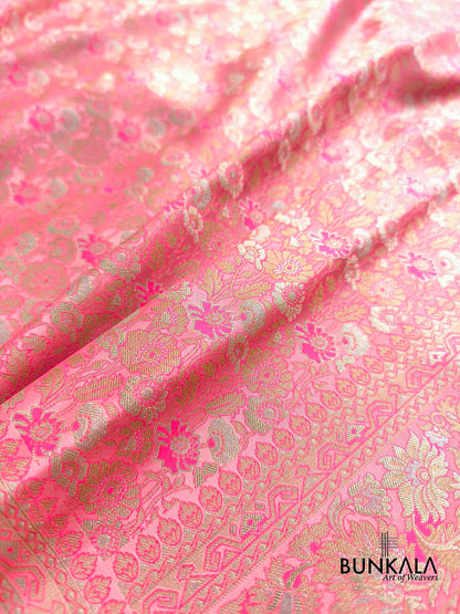 Baby Pink Jamewar Brocade Floral Banarasi Silk Saree