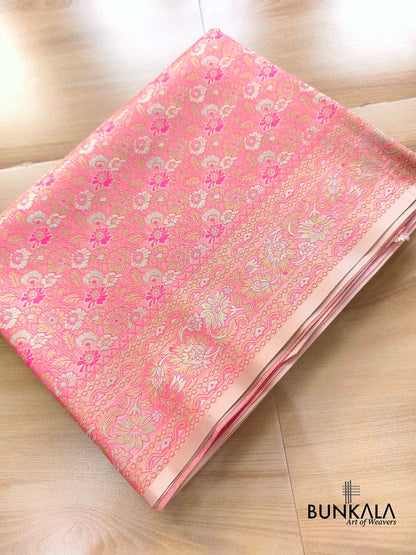 Baby Pink Jamewar Brocade Floral Banarasi Silk Saree