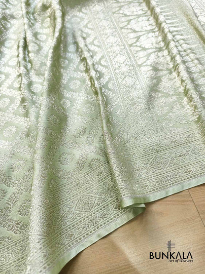 English Green Banarasi Brocade Weaved Mashru Silk Saree with Zari Jaal
