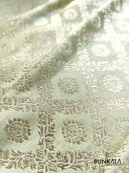 English Green Banarasi Brocade Weaved Mashru Silk Saree with Zari Jaal