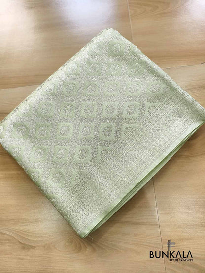 English Green Banarasi Brocade Weaved Mashru Silk Saree with Zari Jaal