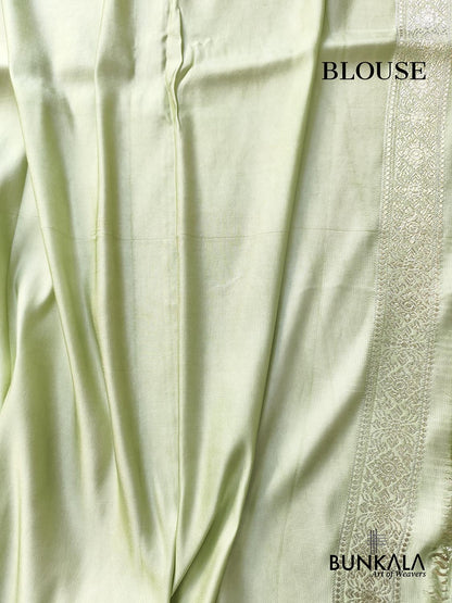 English Green Banarasi Brocade Weaved Mashru Silk Saree with Zari Jaal