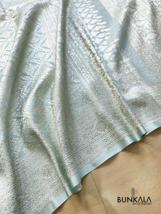 English Blue Banarasi Brocade Weaved Mashru Silk Saree with Zari Work