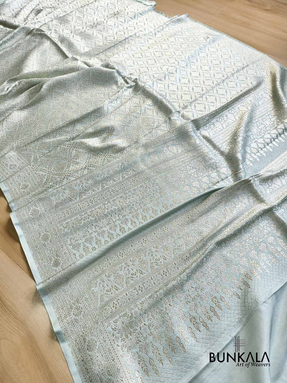 English Blue Banarasi Brocade Weaved Mashru Silk Saree with Zari Work