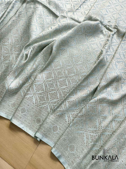 English Blue Banarasi Brocade Weaved Mashru Silk Saree with Zari Work