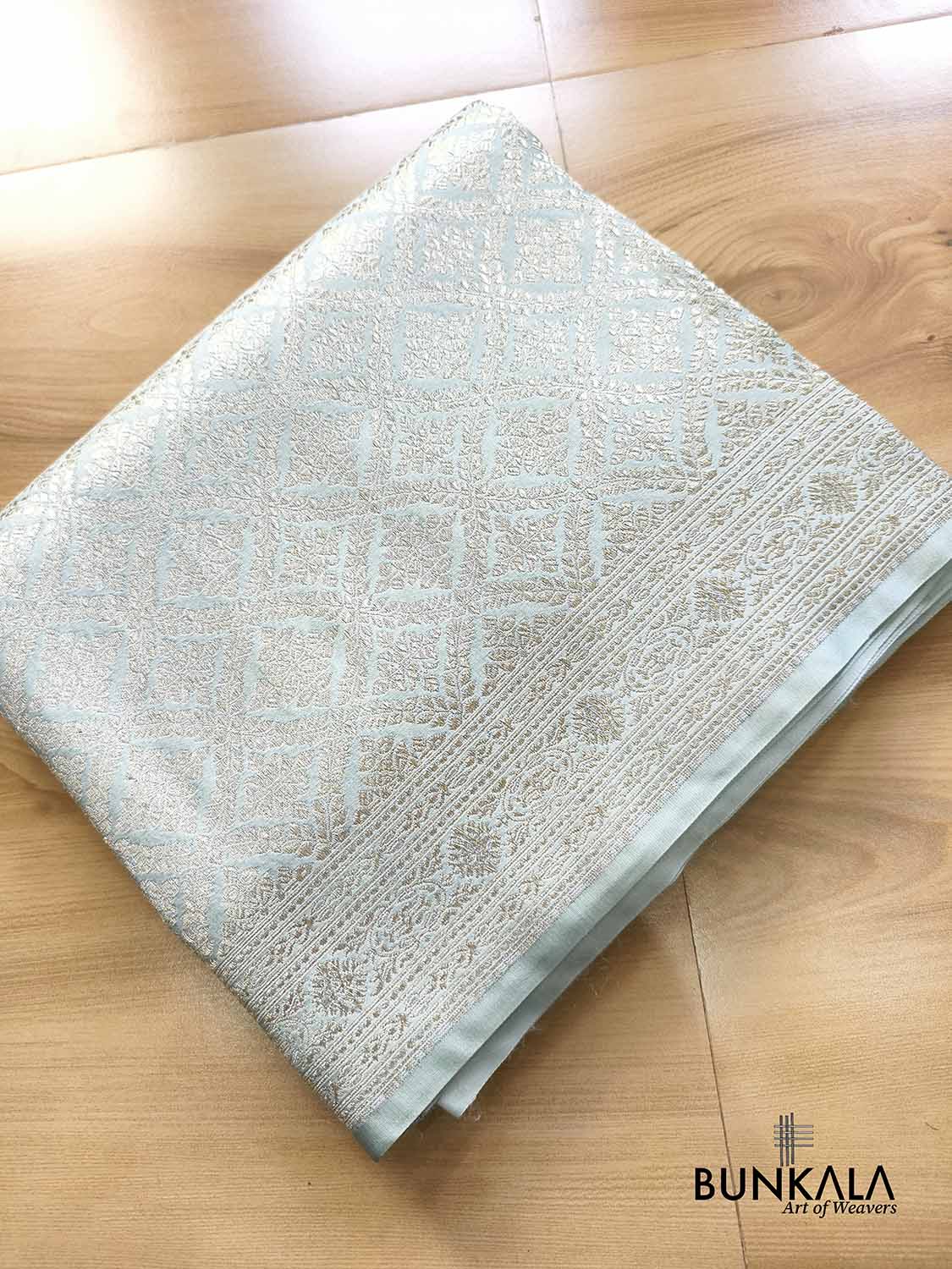 English Blue Banarasi Brocade Weaved Mashru Silk Saree with Zari Work