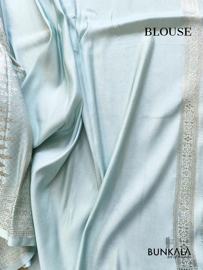 English Blue Banarasi Brocade Weaved Mashru Silk Saree with Zari Work