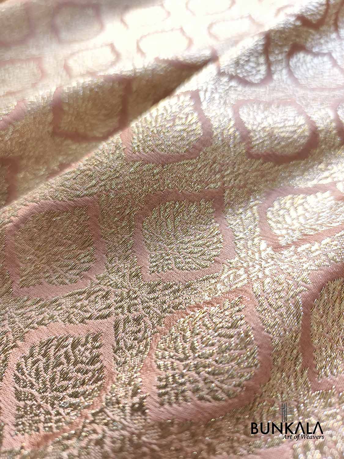 Customized for Lovers - Rose Nude Pink Banarasi Brocade Weaved Mashru Silk Saree with Geometric Jaal