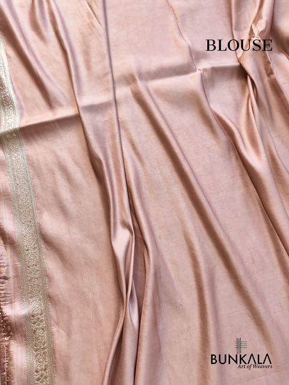 Customized for Lovers - Rose Nude Pink Banarasi Brocade Weaved Mashru Silk Saree with Geometric Jaal